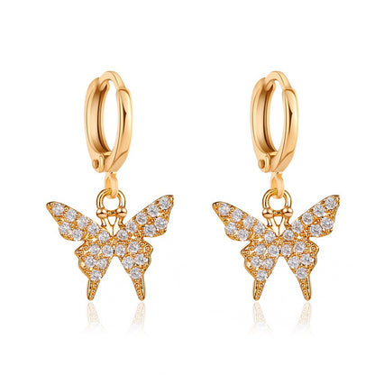 Fashion New Rhinestone Small Butterfly Ear Clip Simple Copper