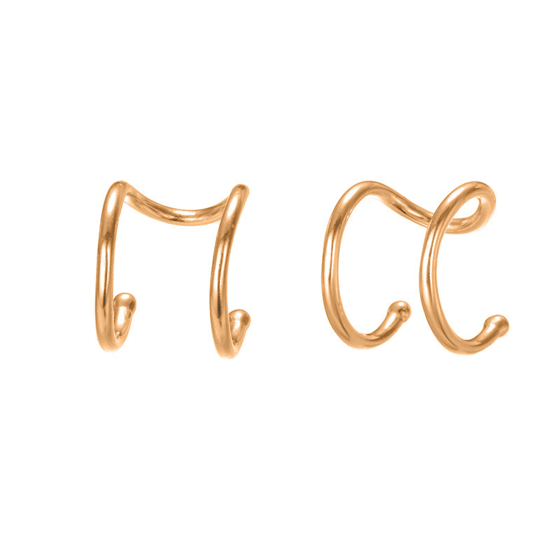 Stainless Steel Double-layer Unisex Simple Fashion Gold-plated Non-pierced Earrings