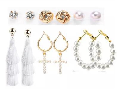 Simple Retro Acrylic Pearl Geometric Earrings Set 6 Pairs