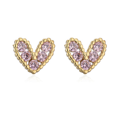 Fashion Copper 18k Gold Heart-shaped Zircon Stud Earrings