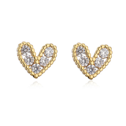 Fashion Copper 18k Gold Heart-shaped Zircon Stud Earrings