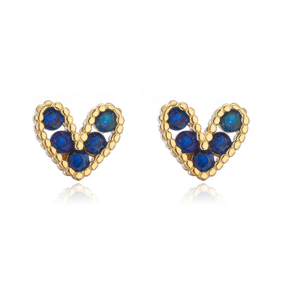 Fashion Copper 18k Gold Heart-shaped Zircon Stud Earrings