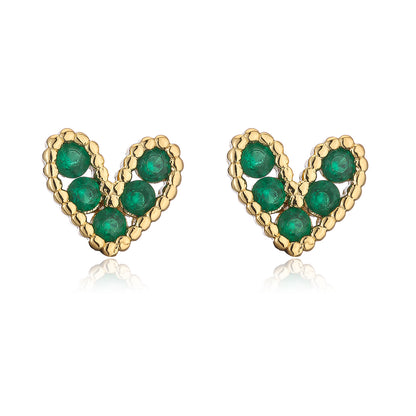 Fashion Copper 18k Gold Heart-shaped Zircon Stud Earrings