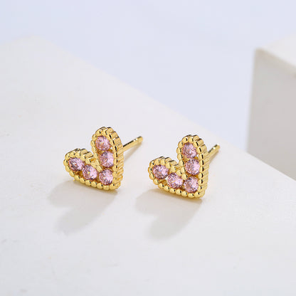 Fashion Copper 18k Gold Heart-shaped Zircon Stud Earrings