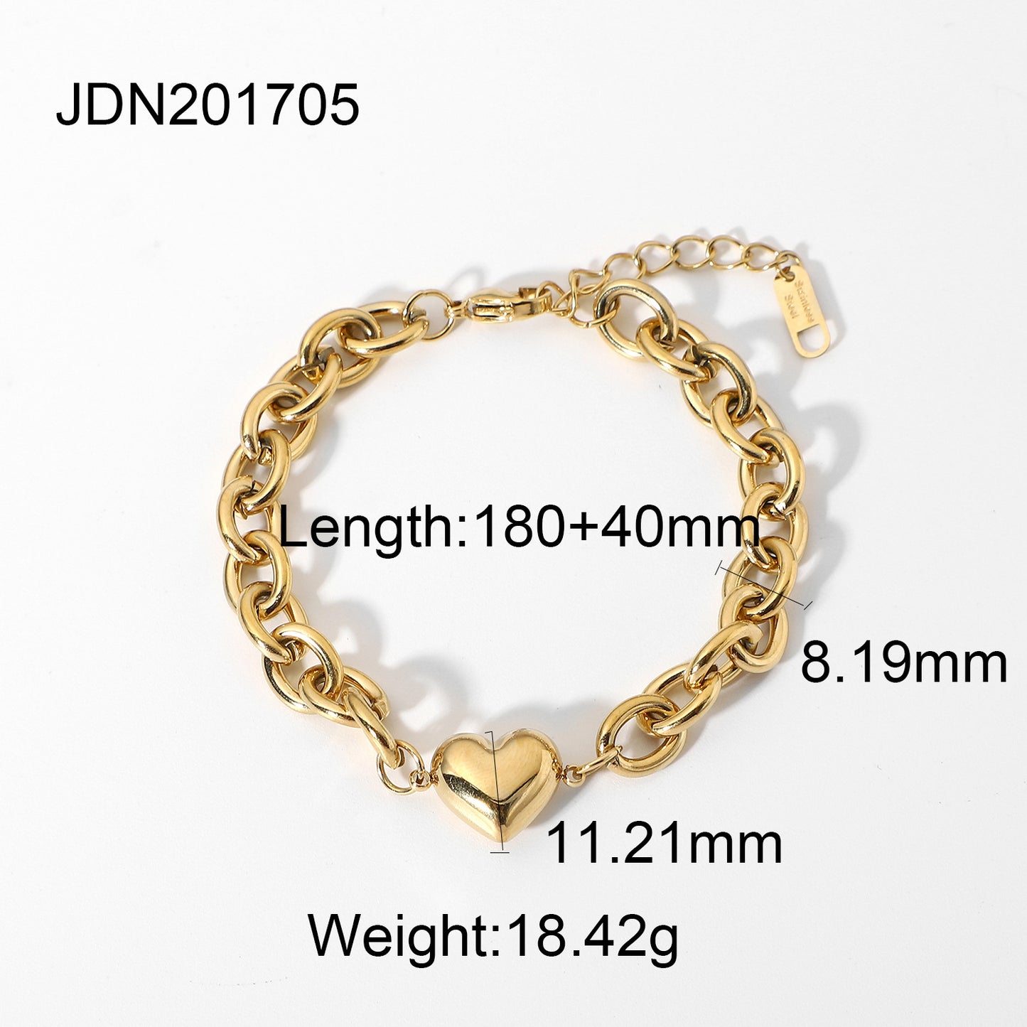 Fashion 14k Gold Thick O-shaped Chain Heart Stainless Steel Bracelet