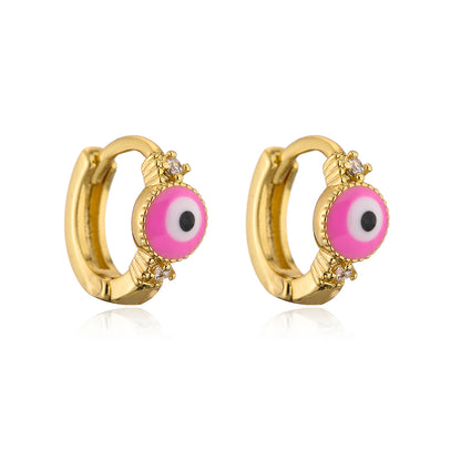 Simple 18k Gold Plated Zircon Dripping Oil Devil's Eye Earrings