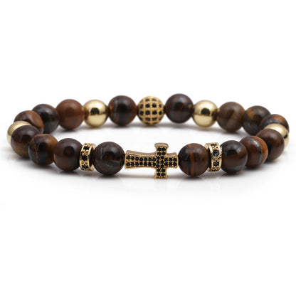 Basic Classic Style Cross Tiger Eye Inlay Artificial Gemstones Bracelets