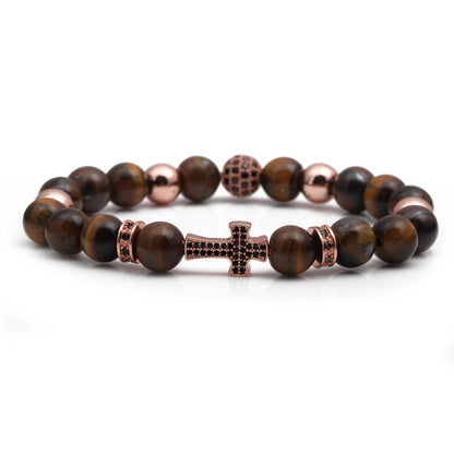 Basic Classic Style Cross Tiger Eye Inlay Artificial Gemstones Bracelets