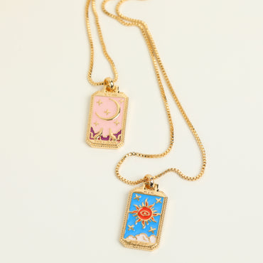 Retro Tarot Colorful Oil Dripping Necklace Square Gold-plated Copper Necklace Wholesale