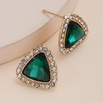 Fashion Versatile Rhinestone Gem Triangle Alloy Earrings Stud