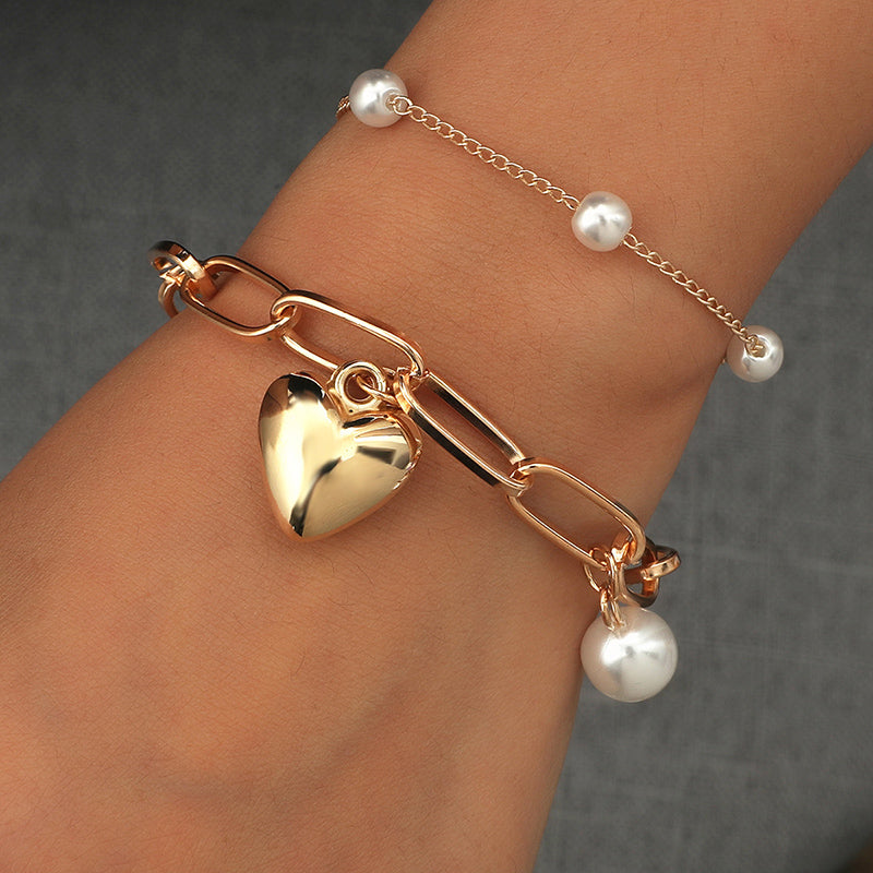 Fashion Sweet Heart Alloy Inlaid Pearls Artificial Pearls Women's Bracelets