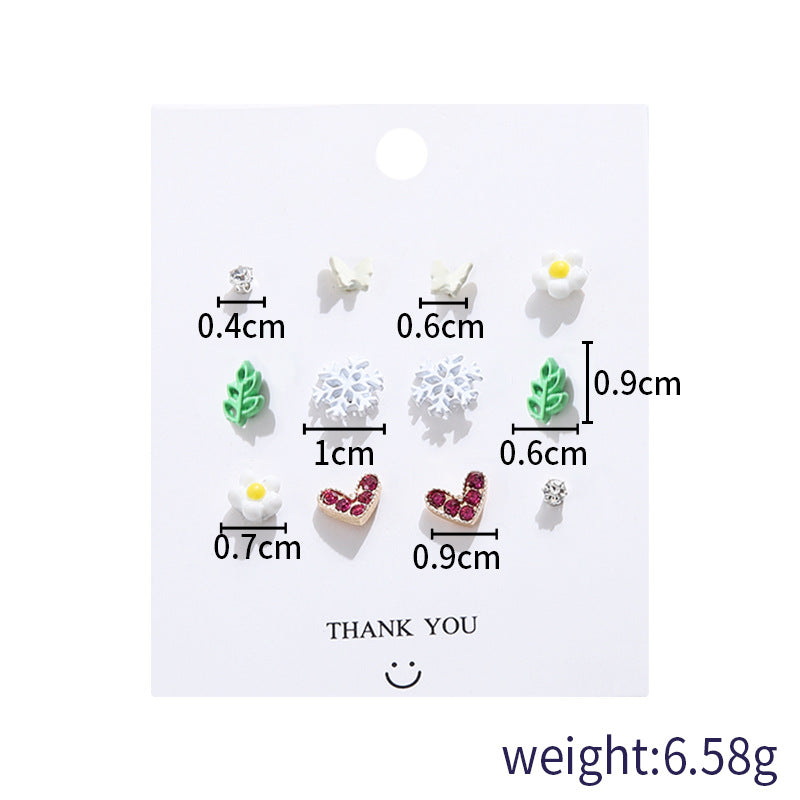 Korean Fashion Flower Bow 6 Pairs Of Earrings Set New Pearl Earrings