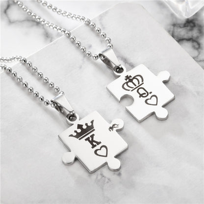 Fashion Fashion Ornament Stainless Steel Couple K Q Crown Necklace Set