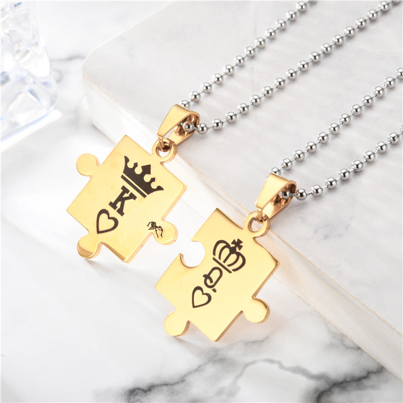 Fashion Fashion Ornament Stainless Steel Couple K Q Crown Necklace Set