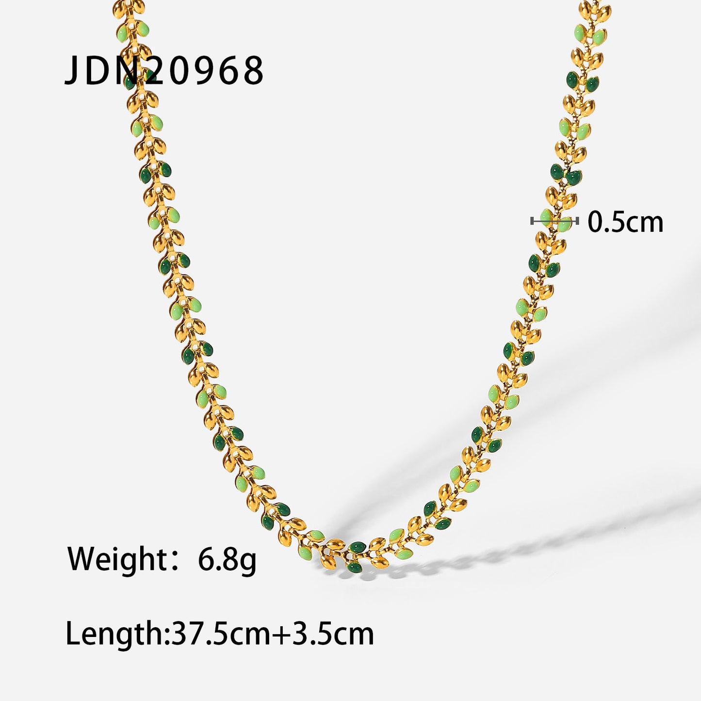 Fashion 18k Gold Green Drop Olive Leaf Women's Stainless Steel Necklace