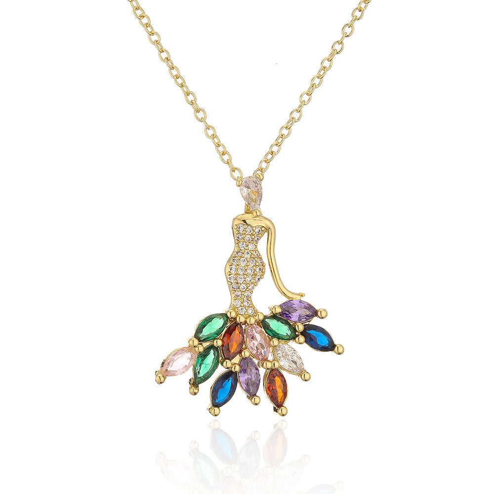 Fashion Copper 18k Gold Zircon Tree Shaped Goddess Pendant Necklace