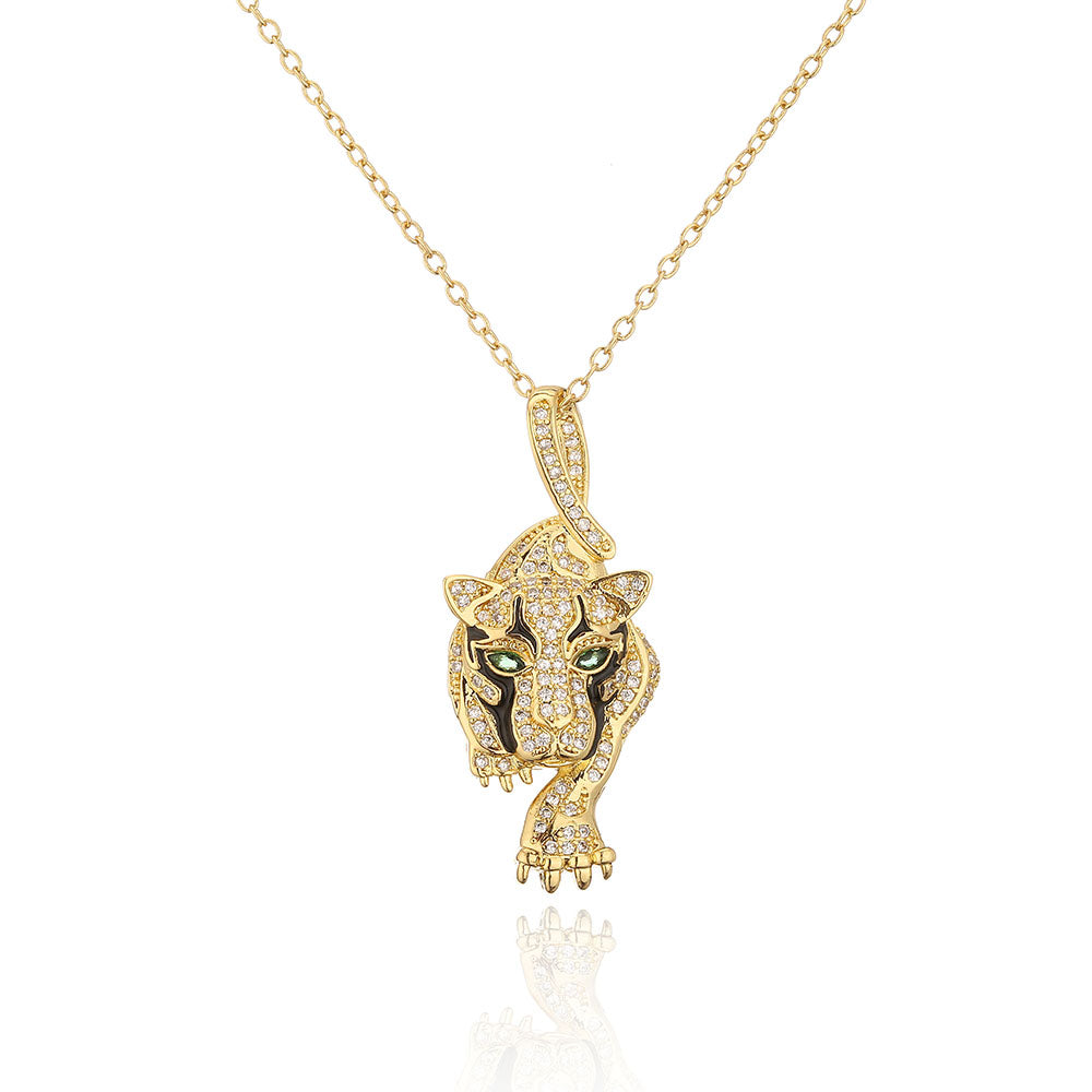 Fashion Copper 18k Gold Plating Zircon Animal Necklace Tiger Leopard Lion Pendant