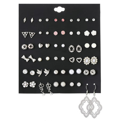 Beads Multi-element Flower Alloy Square Rhinestone Stud Earring Set Nhsd136077