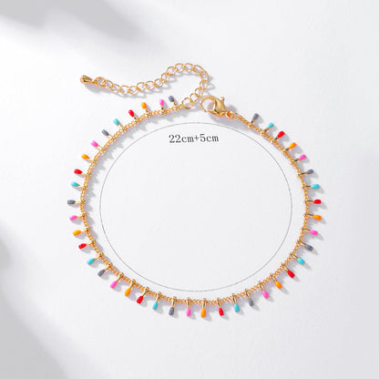 Ethnic Style Bohemian Colorful Candy Color Drop Oil 18k Gold Plated Anklet