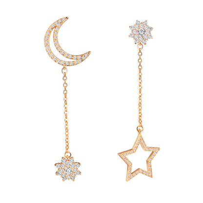 Fashion Ornament Inlay Rhinestone  Asymmetric Star And Moon Stud Earring