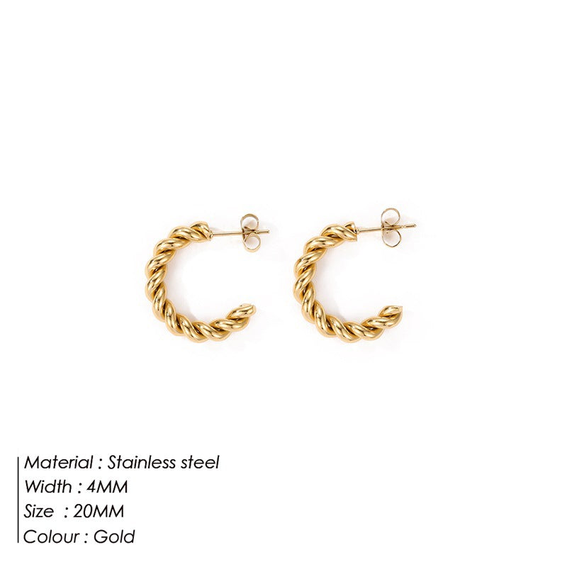 Fashion Stainless Steel Gold-plated C- Shaped Twist Women's Earrings