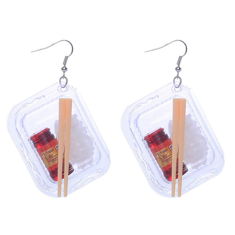 Creative Cute Artificial Bento Lunch Box Pendant Earrings