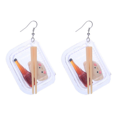 Creative Cute Artificial Bento Lunch Box Pendant Earrings