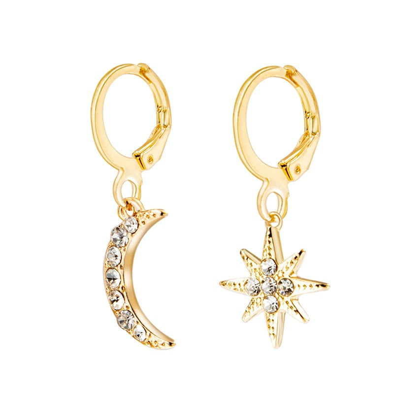 Fashion Simple Style Geometric Heart Star Moon Shape Alloy Earrings