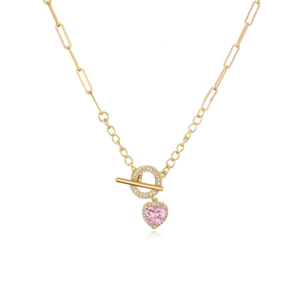 Brass Plating 18k Gold Ot Buckle Necklace Women's Multi-color Heart Shaped Clavicle Chain