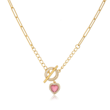 Brass Plating 18k Gold Ot Buckle Necklace Women's Multi-color Heart Shaped Clavicle Chain