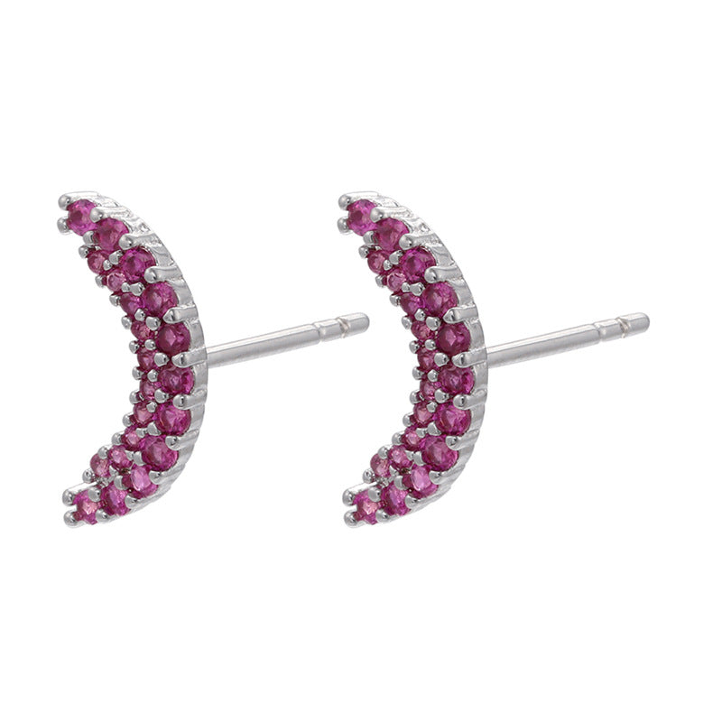 Micro Inlaid Zircon Colorful Crystals Stud Earrings Moon Flowers Pattern Stud Earrings