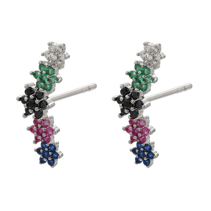 Micro Inlaid Zircon Colorful Crystals Stud Earrings Moon Flowers Pattern Stud Earrings