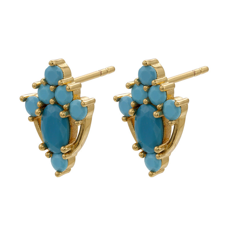 Micro Inlaid Zircon Colorful Crystals Stud Earrings Moon Flowers Pattern Stud Earrings