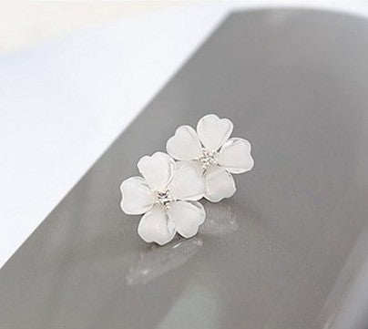 Fashion Five Petal Pink Black Flower Shaped Cute Stud Earrings