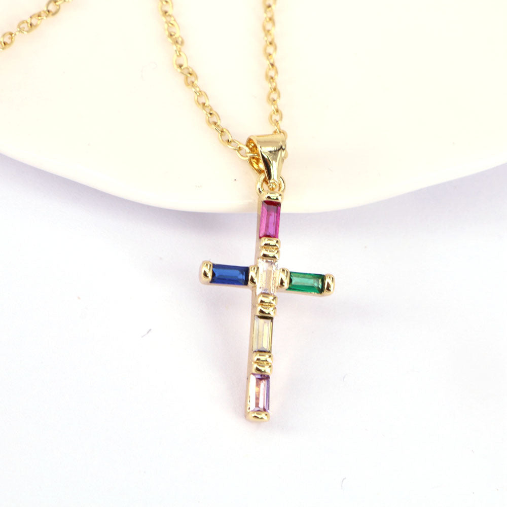 Fashion Geometric Cross Copper Zircon Necklace In Bulk