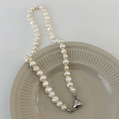 Baroque Style Imitation Pearl Heart Magnetic Buckle Pendant Necklace Bracelet