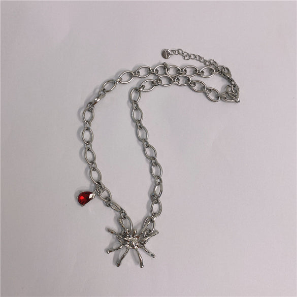 New Style Fashion Spider Ruby Pendant Clavicle Chain Necklace