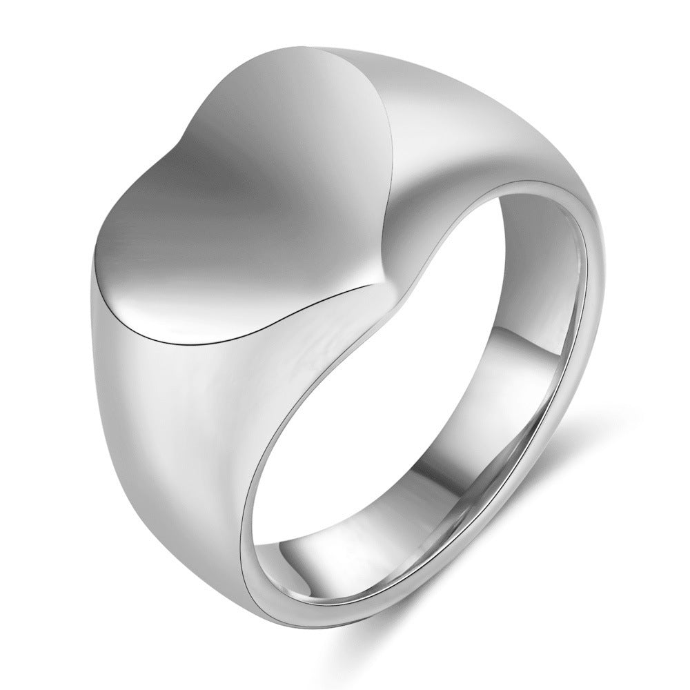 New Style Glossy Heart Shape Titanium Steel Men's Ring