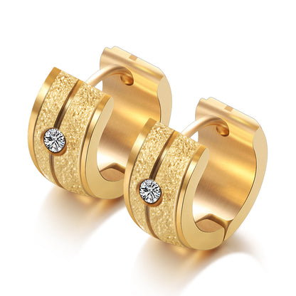 Simple Style Stainless Steel 18k Gold Plated Frosted Diamond Studded Hollow Round Earrings