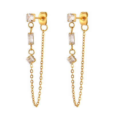 Lady Geometric Plating Stainless Steel Zircon Earrings