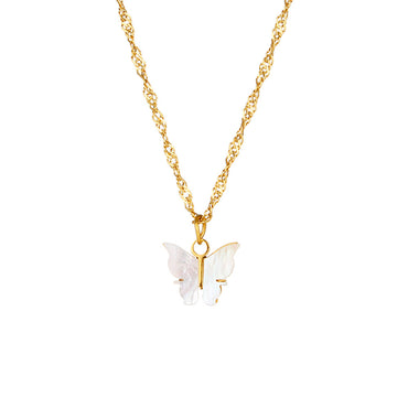 Fashion Shell Butterfly Eardrop Jewelry Stainless Steel White Shell Butterfly Pendant Necklace