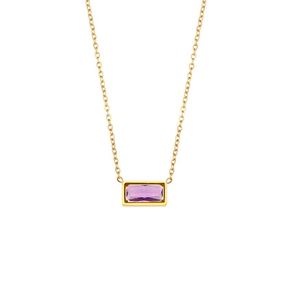 Simple Stainless Steel Plated 18k Gold  Small Square Diamond Pendant Necklace