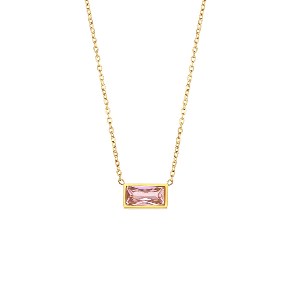 Simple Stainless Steel Plated 18k Gold  Small Square Diamond Pendant Necklace