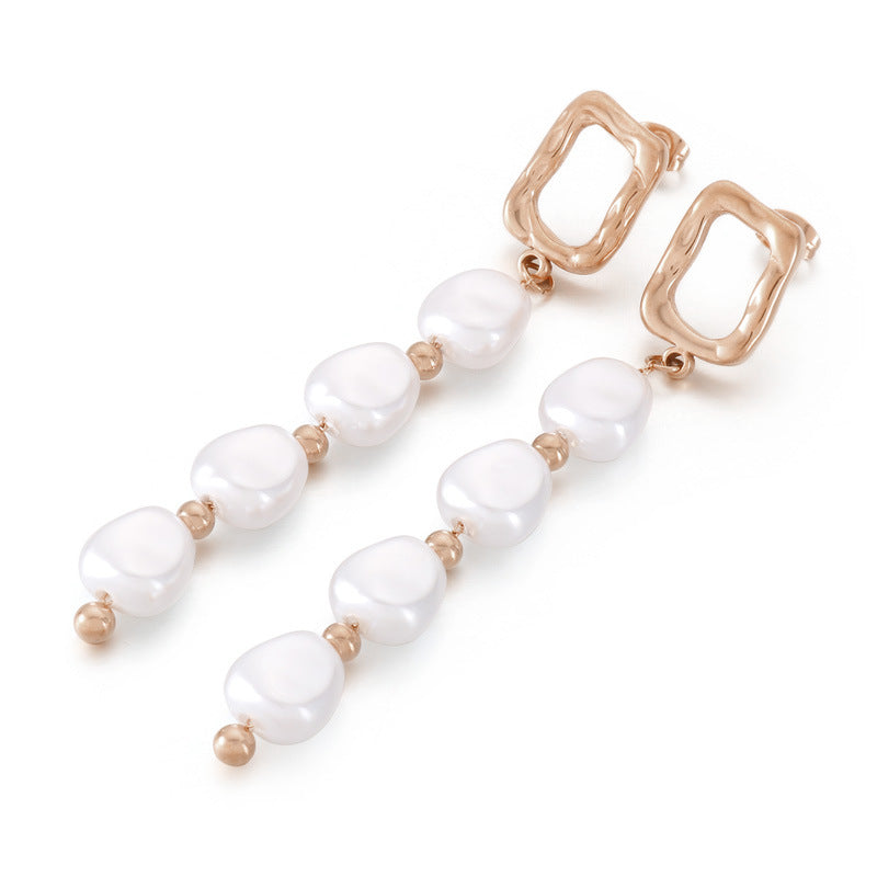 Fashion Inlay Pearl Women's Retro Geometric Stainless Steel Earrings