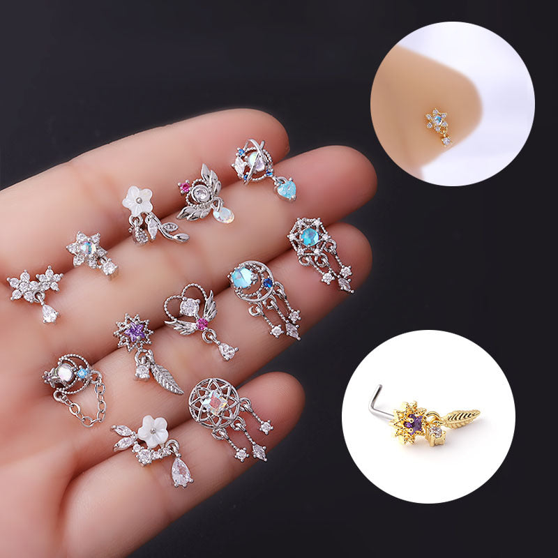 Fashion Flower Titanium Steel Plating Nose Studs