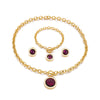 Fashion Inlay Rhinestone Glass Stone Stainless Steel Necklace Bracelet Ear Studs Three-piece Set