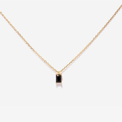 Fashion Simple Rectangular Zircon Pendant  Plated 18k Real Gold Color Retention Copper Necklace