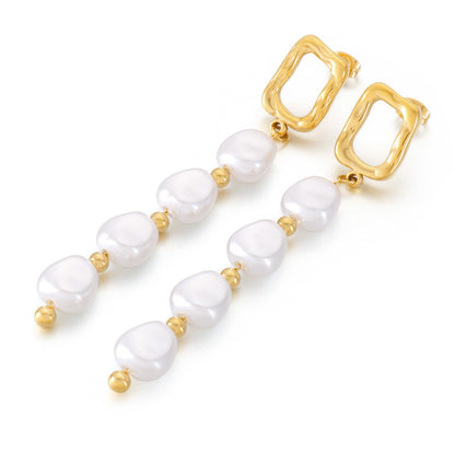 Fashion Inlay Pearl Women's Retro Geometric Stainless Steel Earrings