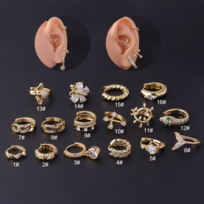 Gold Plated Fashion Piercing Earrings Geometric Copper Inlaid Zircon Irregular Ear Clip Single