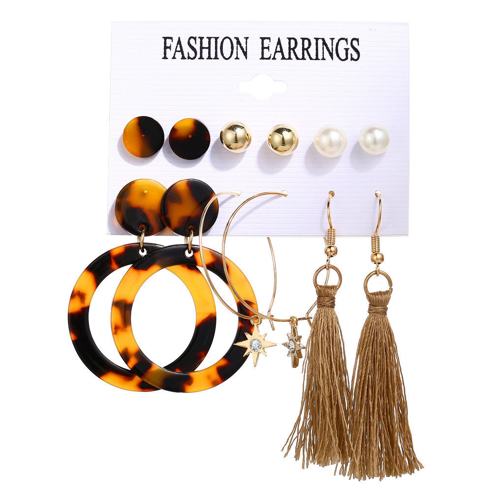 Acrylic Artificial Pearl Circle Tassel Earrings Set 6 Piece Set Hot Selling Earrings Wholesale Gooddiy